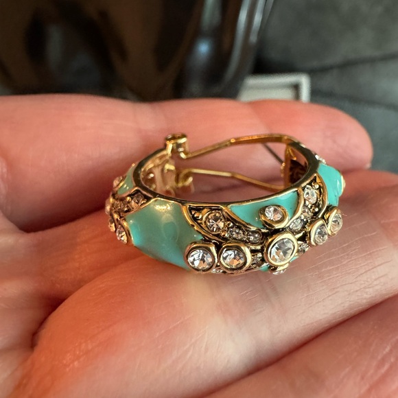 Heidi Daus Turquoise Enamel Statement Earrings - Picture 2 of 8